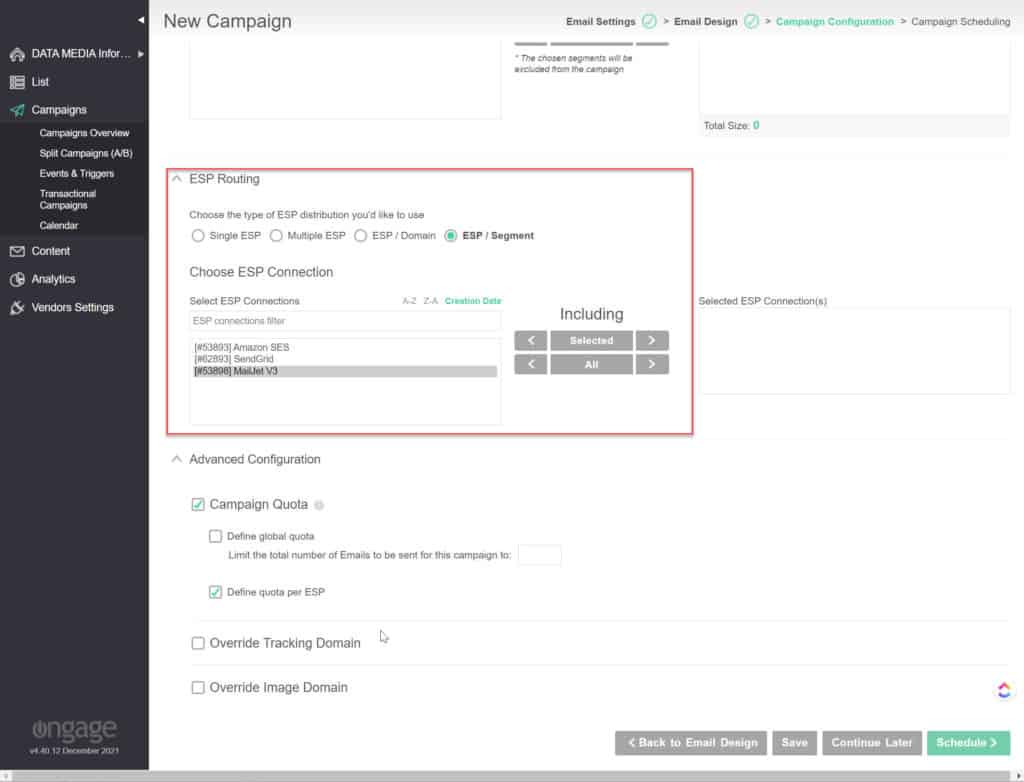 Ongage ESP routing