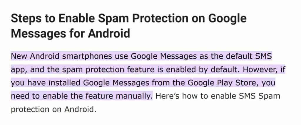 Android spam protection